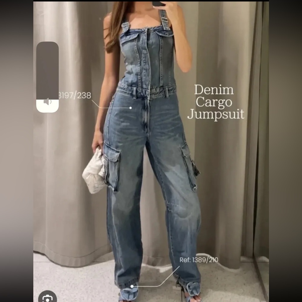 Zara Woman TRF Denim Cargo Jumpsuit Size. Medium Brand New Without Tag***